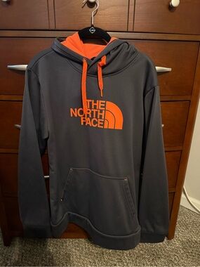 The North Face Men's Charcoal Hoodie with Orange Logo